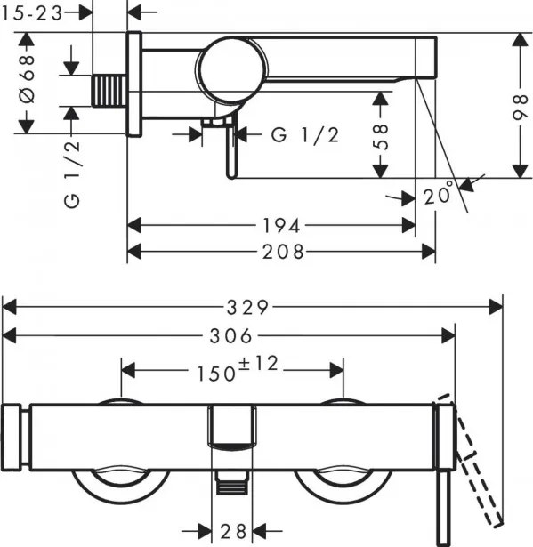 Baterie cada, Hansgrohe Finoris, bronz periat, 76420140