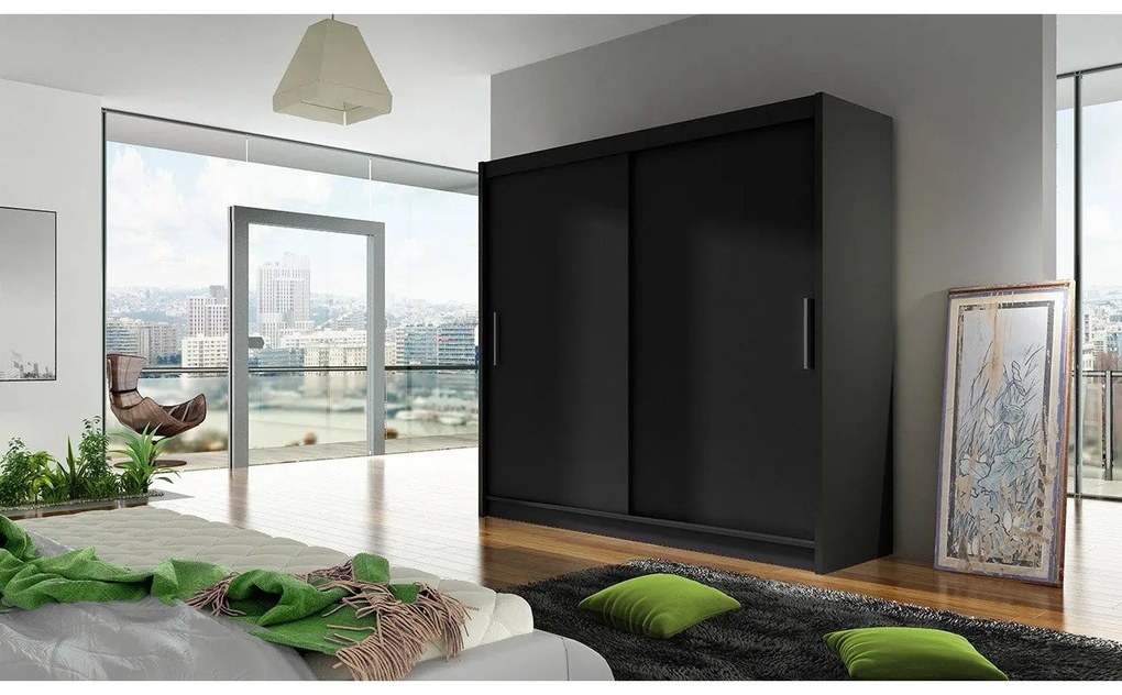 Dulap cu uși glisante Lena I 180 (negru) (fără iluminare). 1058462