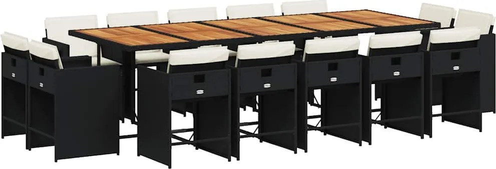 vidaXL Set mobilier de grădină cu perne, 15 piese, negru, poliratan