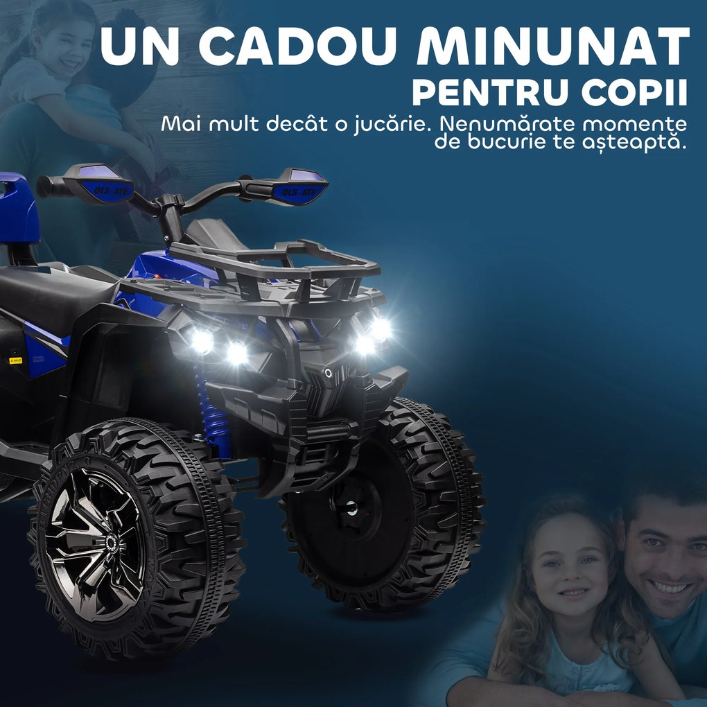 HOMCOM ATV Electric pentru Copii 3-5 Ani, Motocicletă Electrică pentru Copii cu Muzică, 100x65x73 cm, Albastru | Aosom Romania
