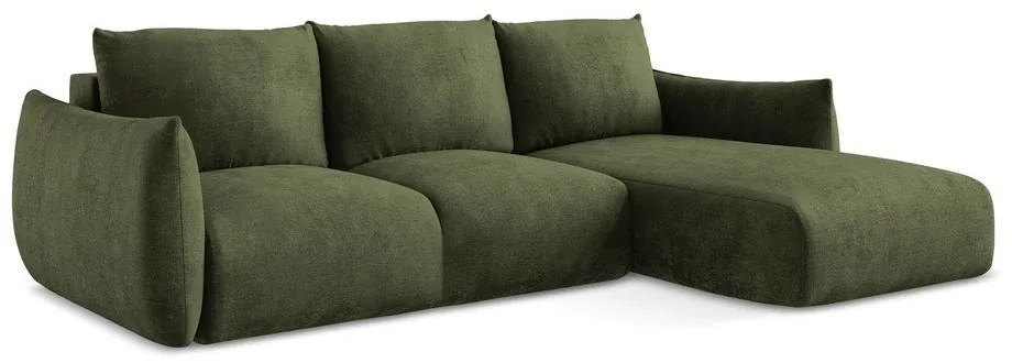 Colțar verde extensibil cu tapițerie din chenille (cu colț pe partea dreaptă/cu șezlong) Leila – Makamii