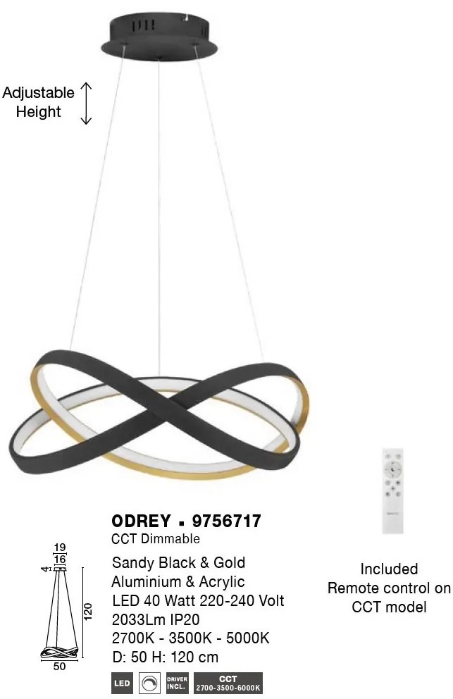 Lustra LED suspendata cu telecomanda ODREY neagra
