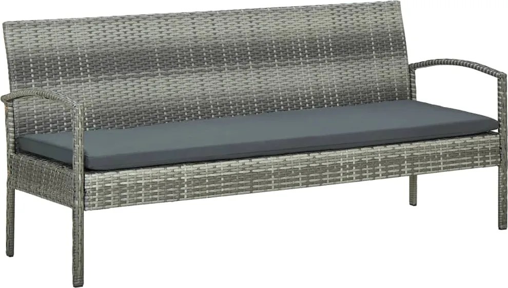 vidaXL Canapea de grădină cu pernă, 3 locuri, gri, poliratan