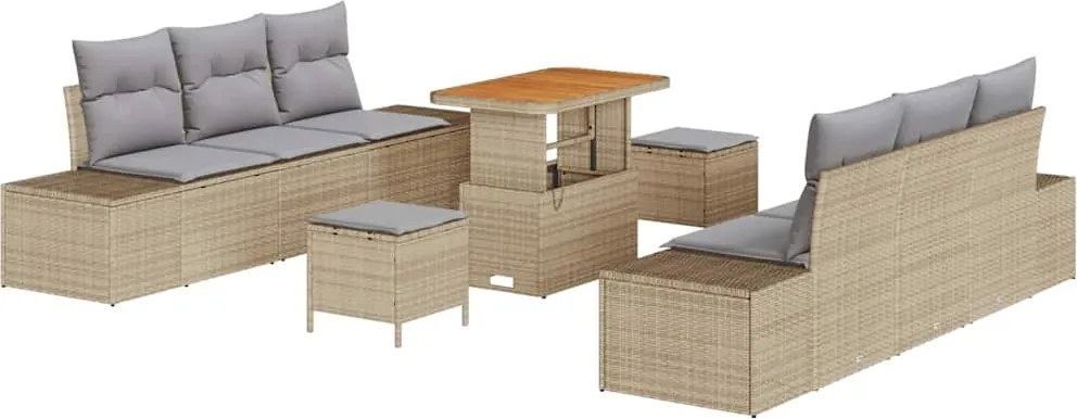 vidaXL Set de canapele pentru grădină cu pernă 9 pcs Bej poliratan