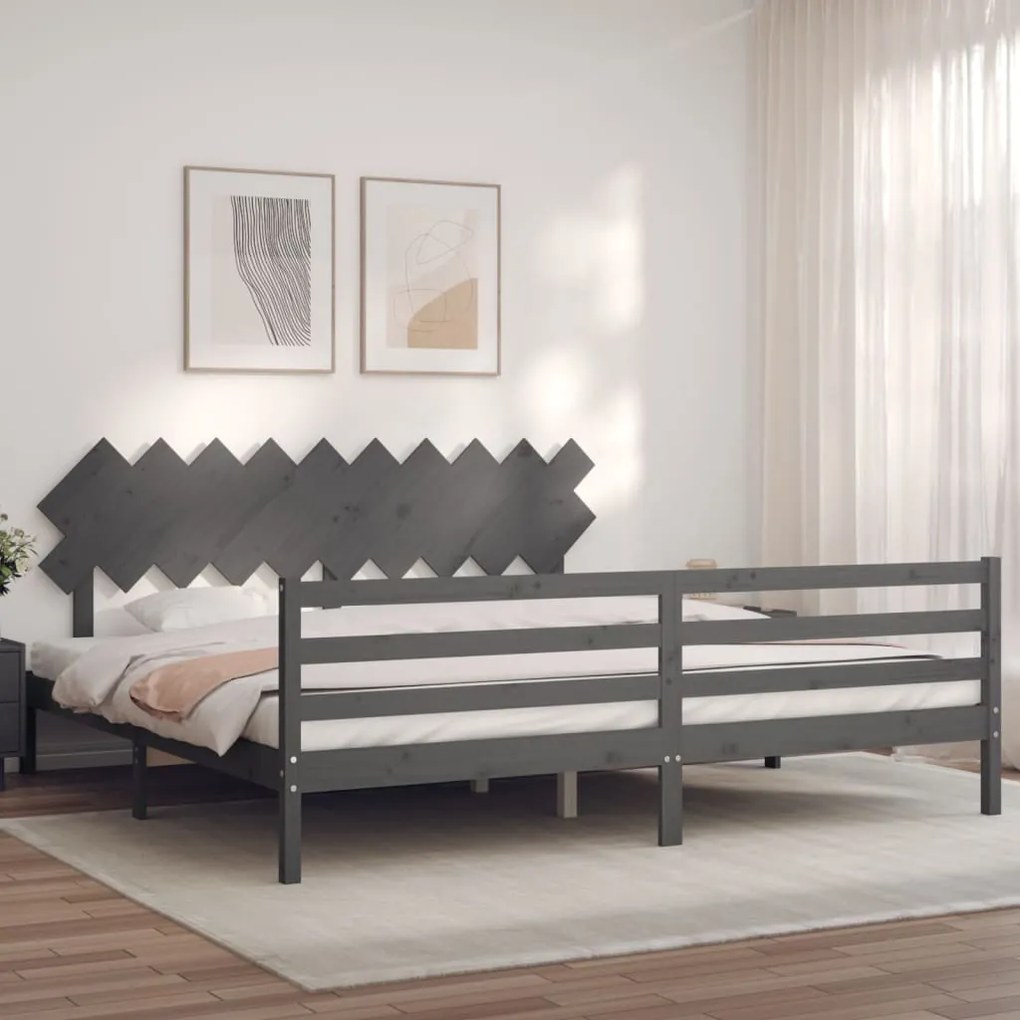 vidaXL Cadru pat cu tăblie 200x200 cm, gri, lemn masiv