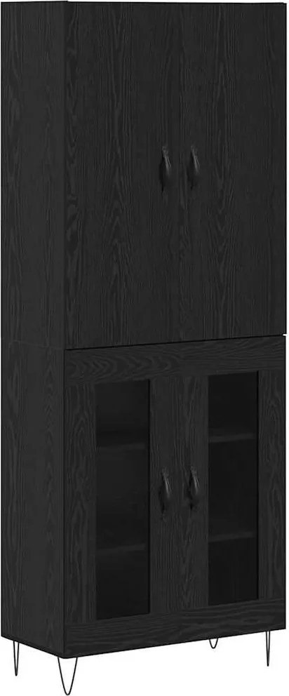 vidaXL Bufet 2 pcs Stejar Negru Lemn tehnic și sticlă