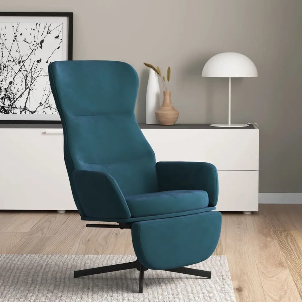 vidaXL Scaun de relaxare cu taburet, albastru, catifea