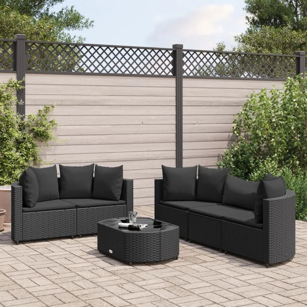 3308419 vidaXL Set mobilier de grădină cu perne, 6 piese, negru, poliratan