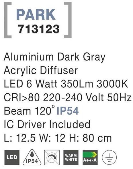 Stalp LED pentru iluminat exterior IP54 PARK I NVL-713123