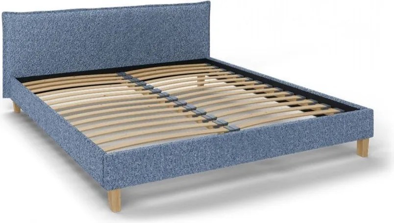 Pat matrimonial albastru cu tăblie și somieră 180x200 cm Tina – Ropez