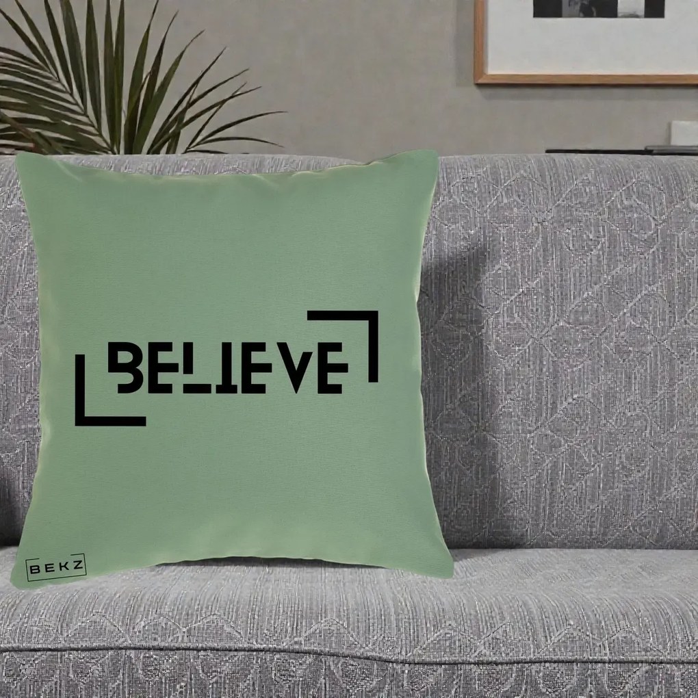 Perna Decorativa Believe Minimalist, 40x40 cm, Verde, Husa Detasabila, Perna Inclusa, BEKZ®