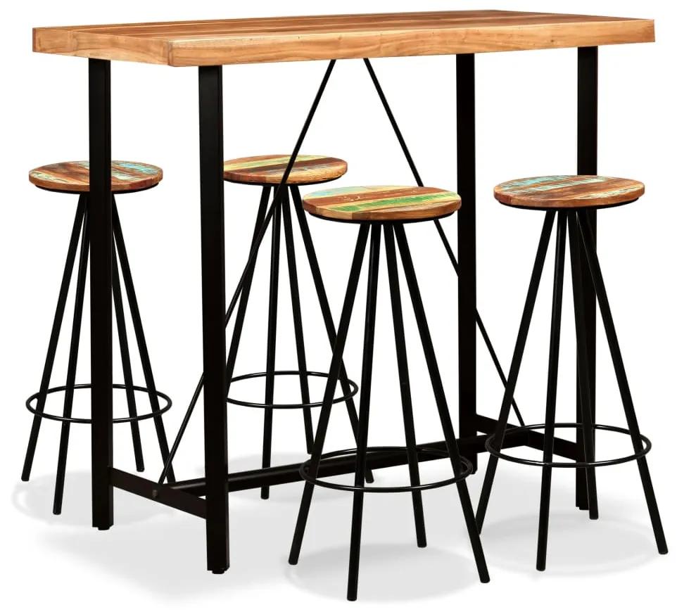 Set mobilier bar, 5 piese, lemn masiv acacia și lemn reciclat