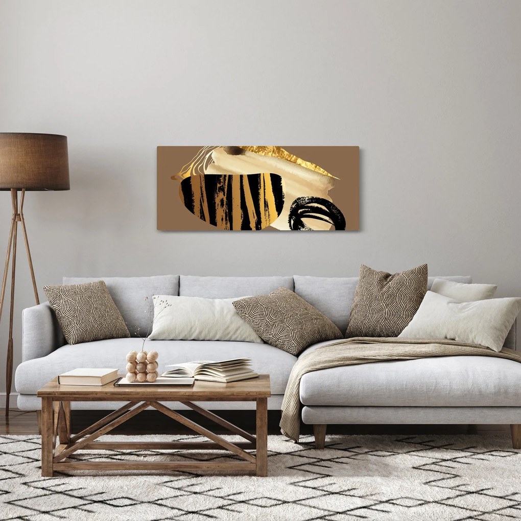 Tablou - Abstracție maro auriu N⁰2 (120x50 cm)