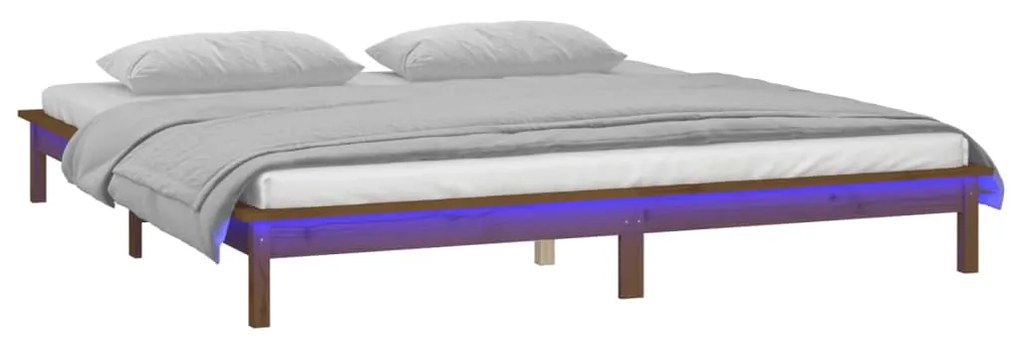 Cadru de pat LED King Size 5FT maro miere 150x200 cm lemn masiv maro miere, 150 x 200 cm