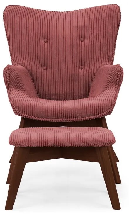 Fotoliu cu taburet roșu cu tapițerie din catifea reiată Niko – Ropez