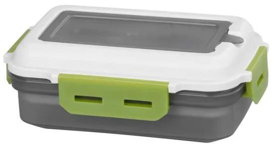 Cutie/caserola alimente, plastic, etansa, gri, compartimentata, cu lingura/furculita, 1.2 L, 23x15x8.8 cm,MagicHome