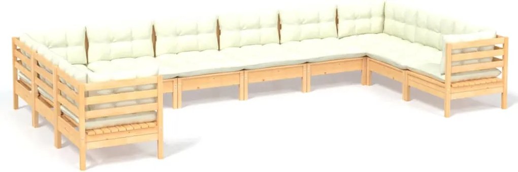 vidaXL Set mobilier grădină cu perne crem, 10 piese, lemn masiv de pin