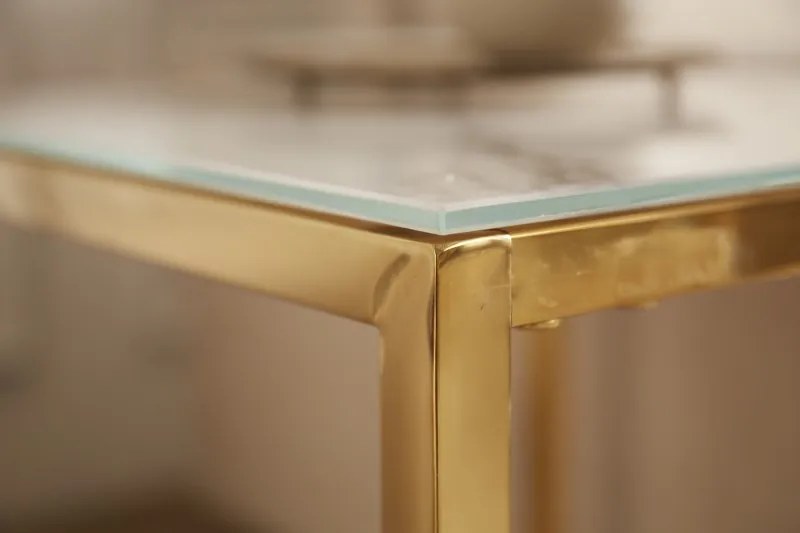 Neînvins Măsuță laterală Elegance set de 2 într-un cadru alb, auriu, cu aspect de marmură