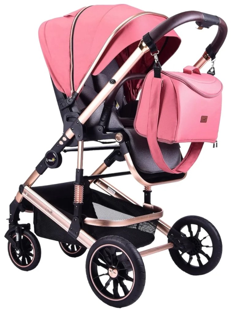 Carucior 3 in 1 reversibil, compact și pliabil, cu geanta inclusa, 0-36 luni - CPC-64-roz inchis