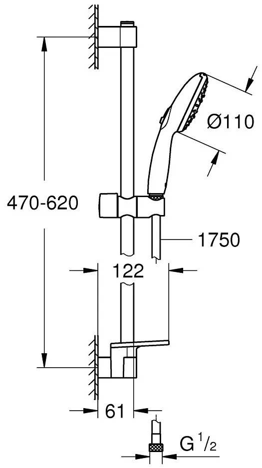 Grohe Tempesta 110 Set dus cu bara 60 cm si savoniera 3 jeturi, crom