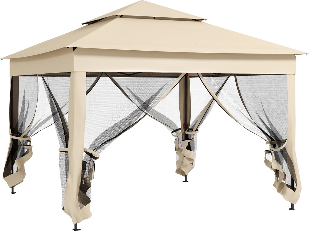 Outsunny Tonelă de grădină pop-up pliabilă 3 x 3 m metal poliester impermeabil anti-UV plase de țânțari sac de transport crem | Aosom Romania