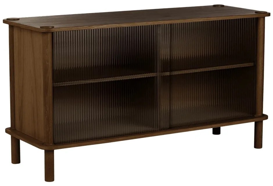 Vitrină maro din lemn de stejar cu ușă glisantă 135x73,5x48 cm Italic – UMAGE