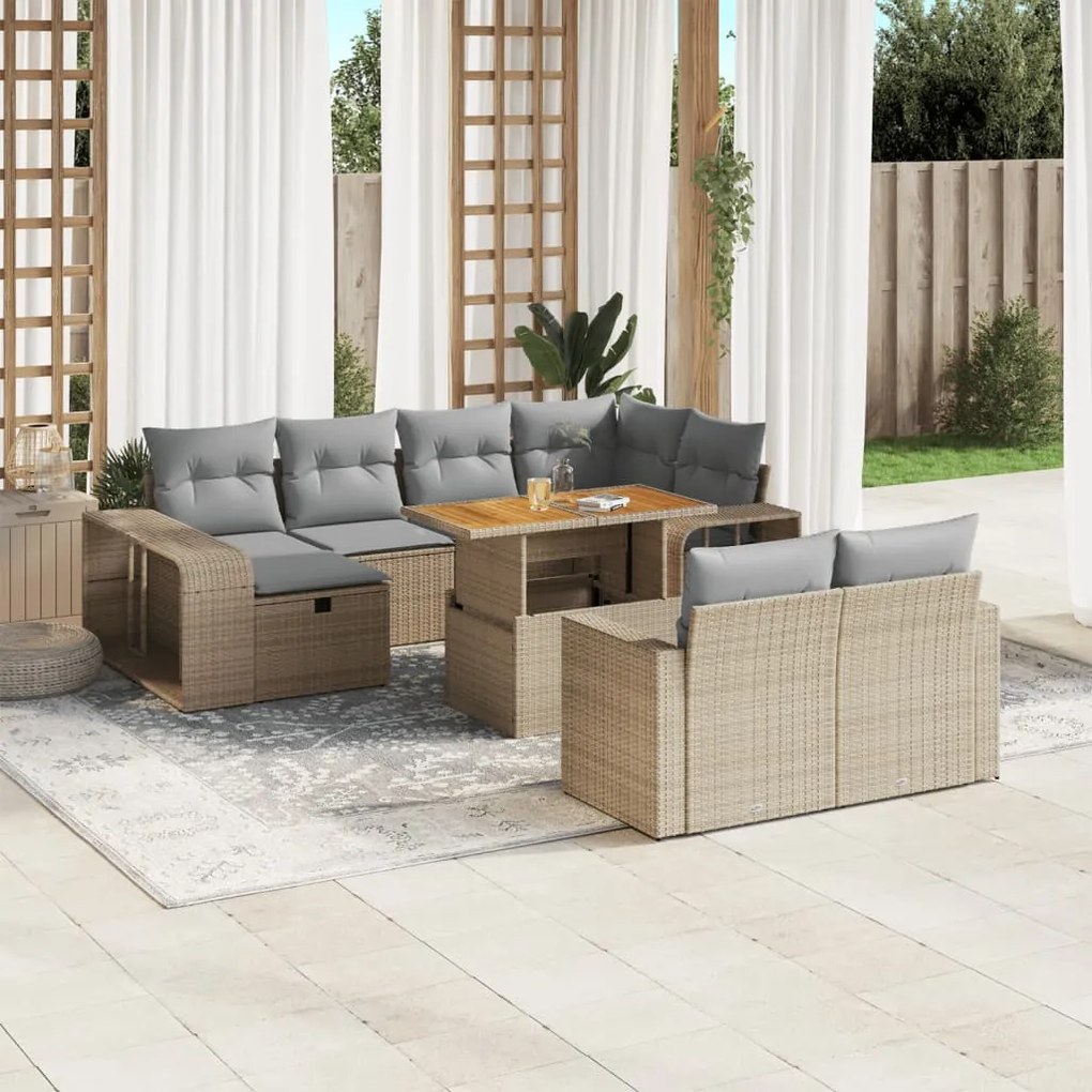 vidaXL Set canapele de grădină cu perne, 11 piese, bej, poliratan