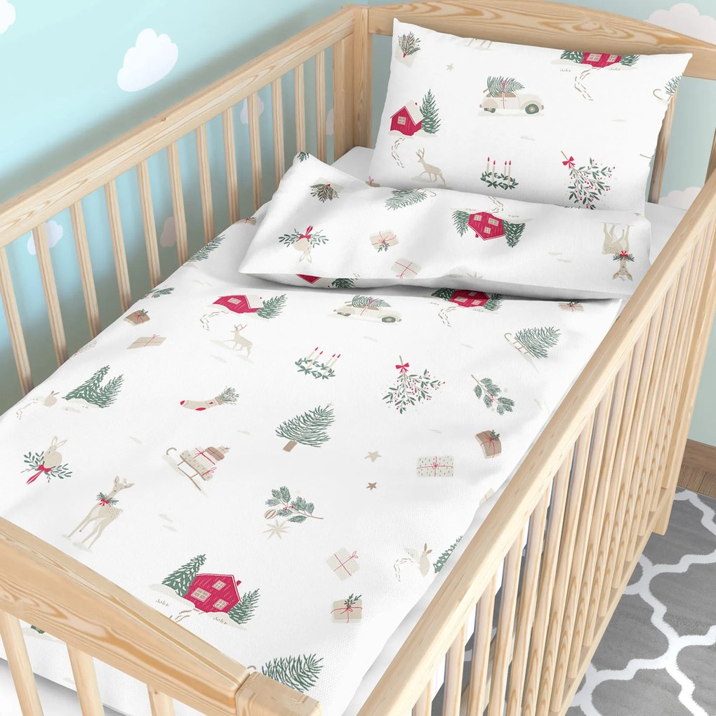 Goldea lenjerie pătuț din 100% bumbac - crăciun tradițional 90 x 130 și 40 x 60 cm