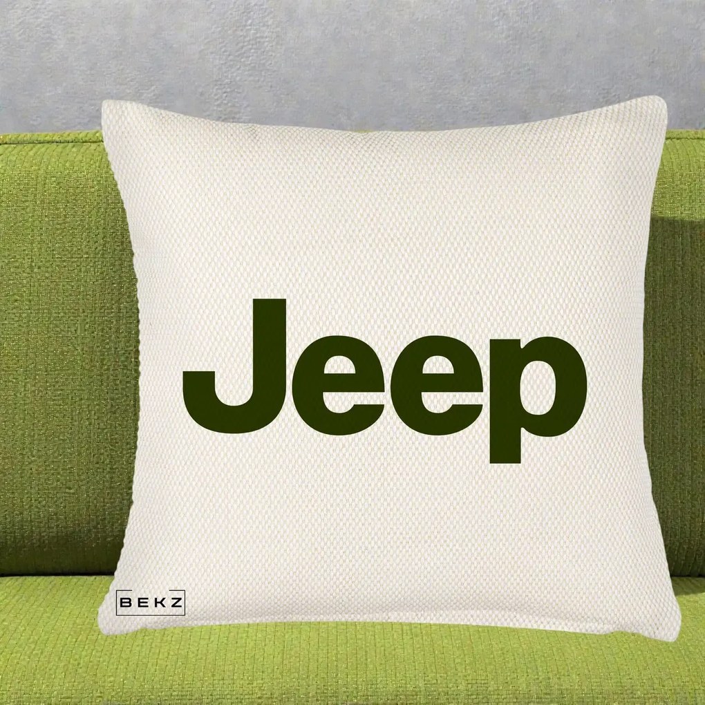 Perna Personalizata cu emblema Jeep, 40x40 cm, Crem Reliefat, Husa Detasabila, Perna Inclusa, BEKZ®