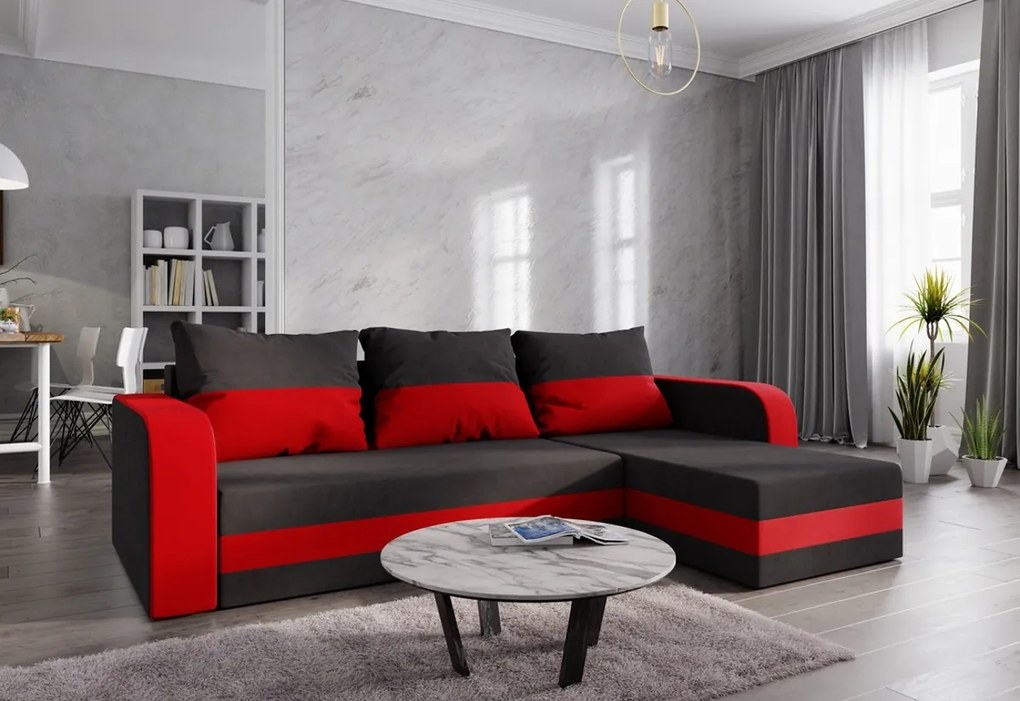 Expedo Colțar extensibil WELTA, 242x85x144, negru/roșu, microfibră15/22