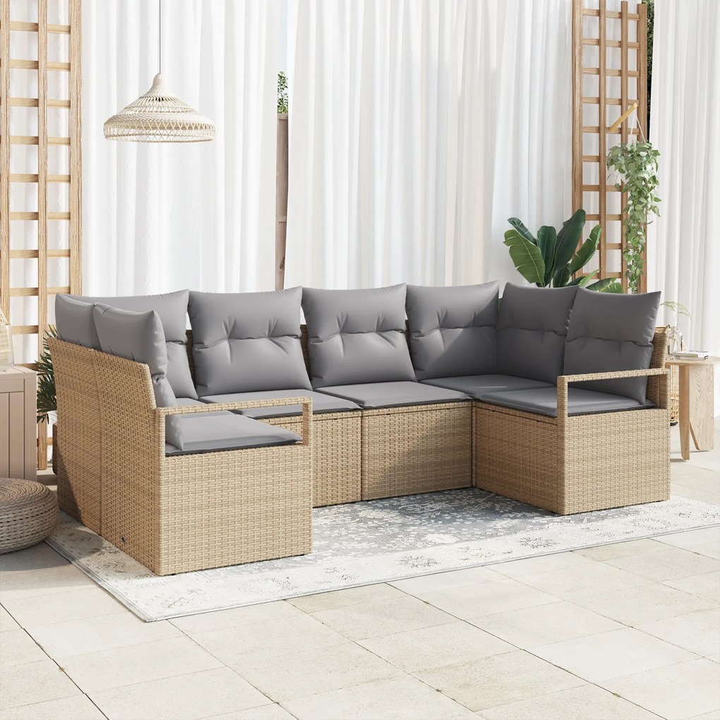 vidaXL Set de canapele pentru grădină 6 pcs Bej Rattan poli