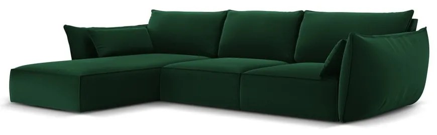 Colțar verde închis cu tapițerie din catifea (cu colț pe partea stângă, cu șezlong) Vanda – Mazzini Sofas
