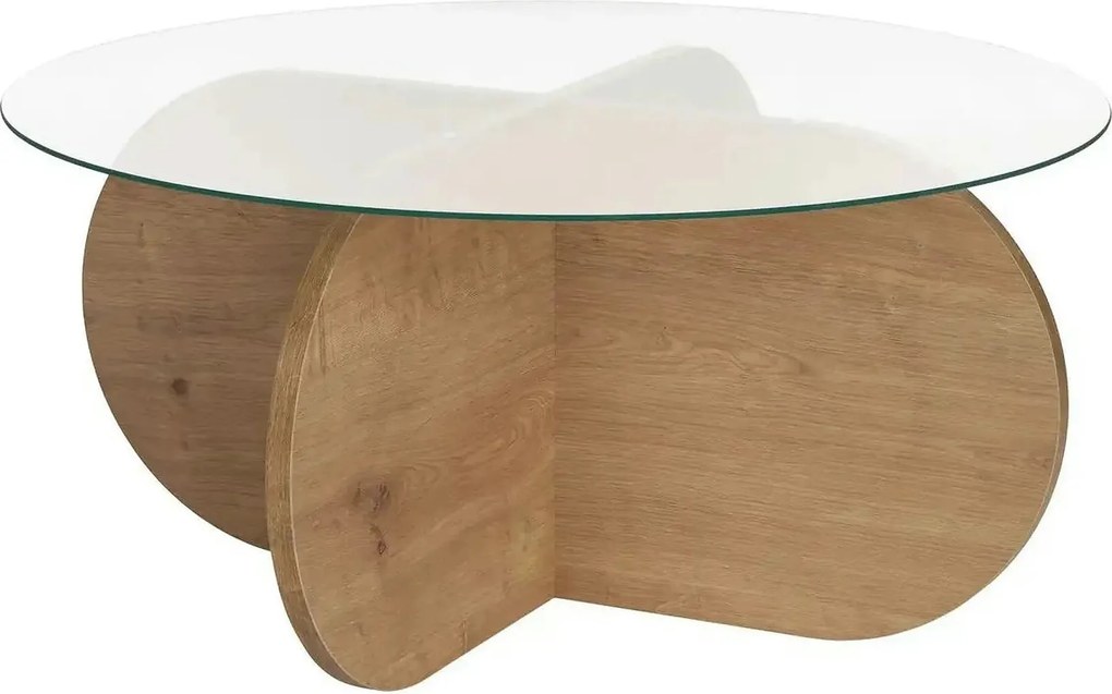 Masuta cafea AERIS, stejar, PAL/sticla, 75x75x35 cm