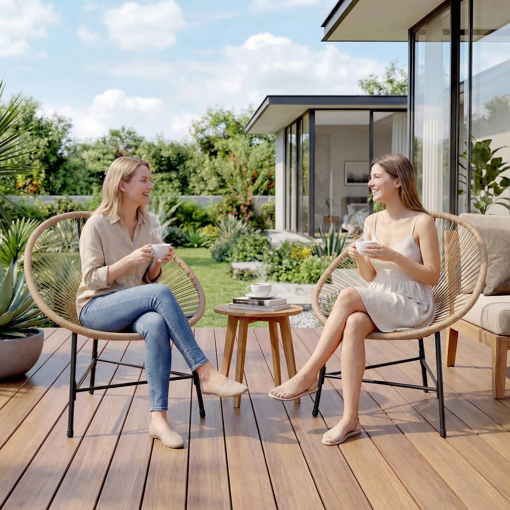 Outsunny Set de 2 Scaune Acapulco din Ratan, Structură din Oțel, pentru Balcon și Verandă | Aosom Romania