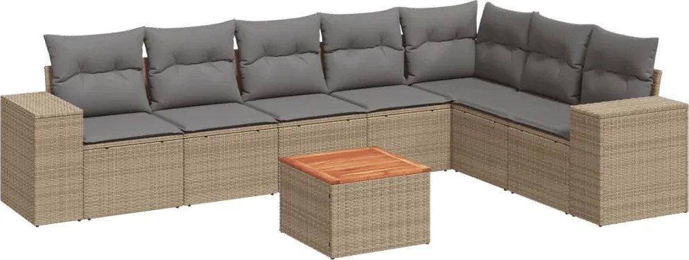 vidaXL Set canapele de grădină, 8 piese, cu perne, bej, poliratan