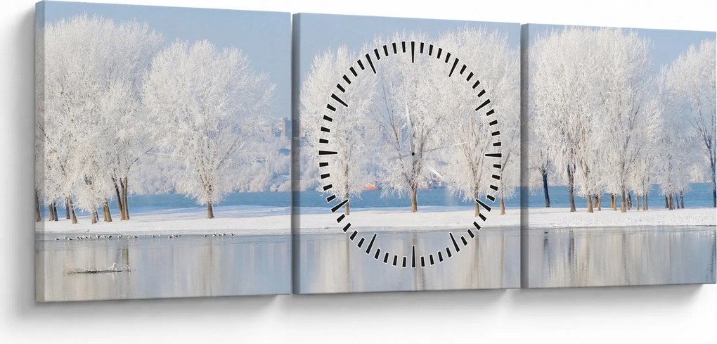 Tablou cu peisaj de iarnă (cu ceas) (90x30 cm)