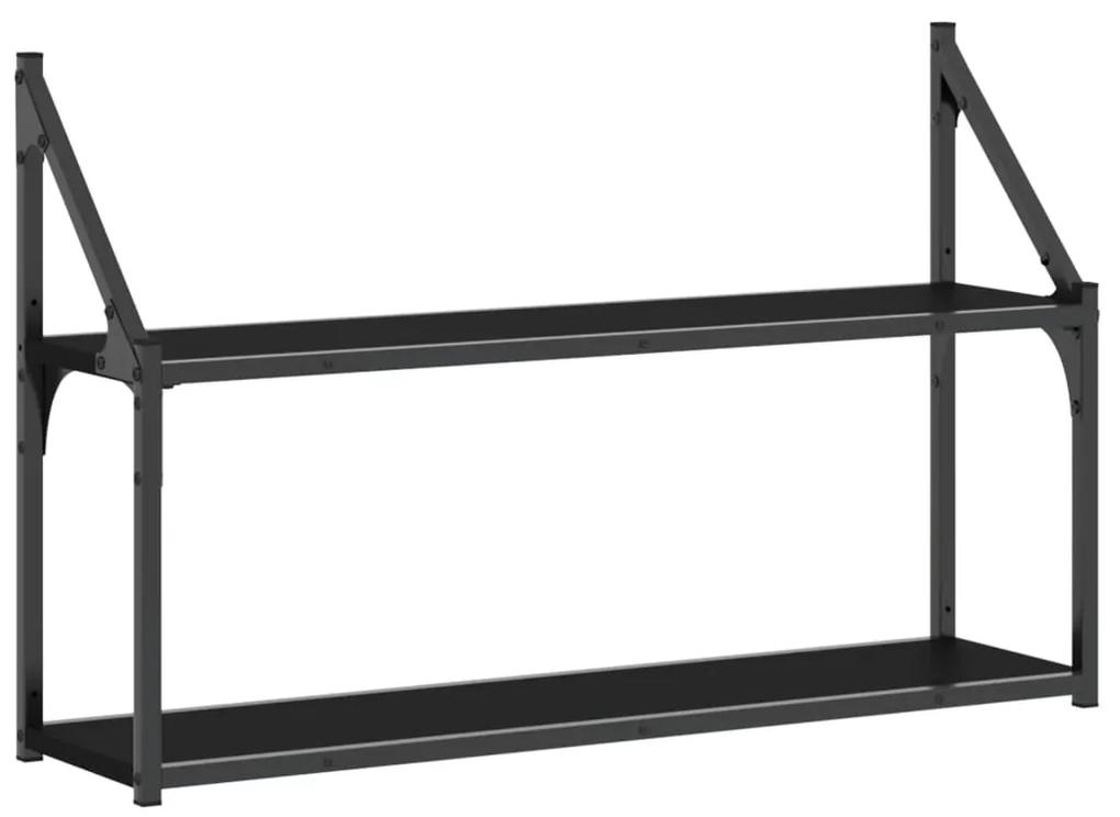 835464 vidaXL Raft perete cu 2 niveluri, negru, 80x21x51 cm, lemn prelucrat