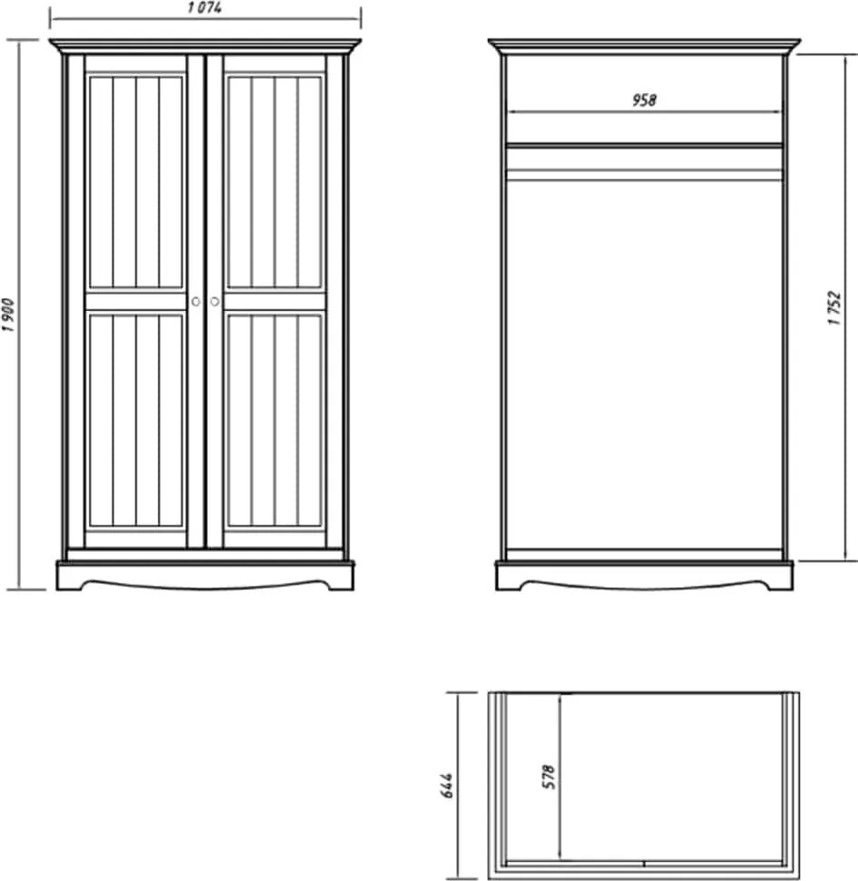 Dulap lemn masiv alb Linea, 108 × 65 × 190 cm