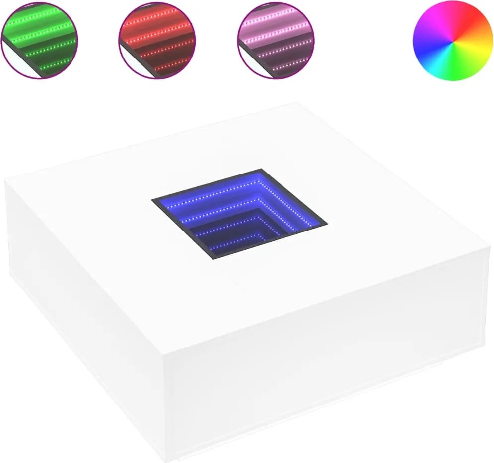 vidaXL Măsuță de cafea cu LED infinity, alb, 100x100x40 cm