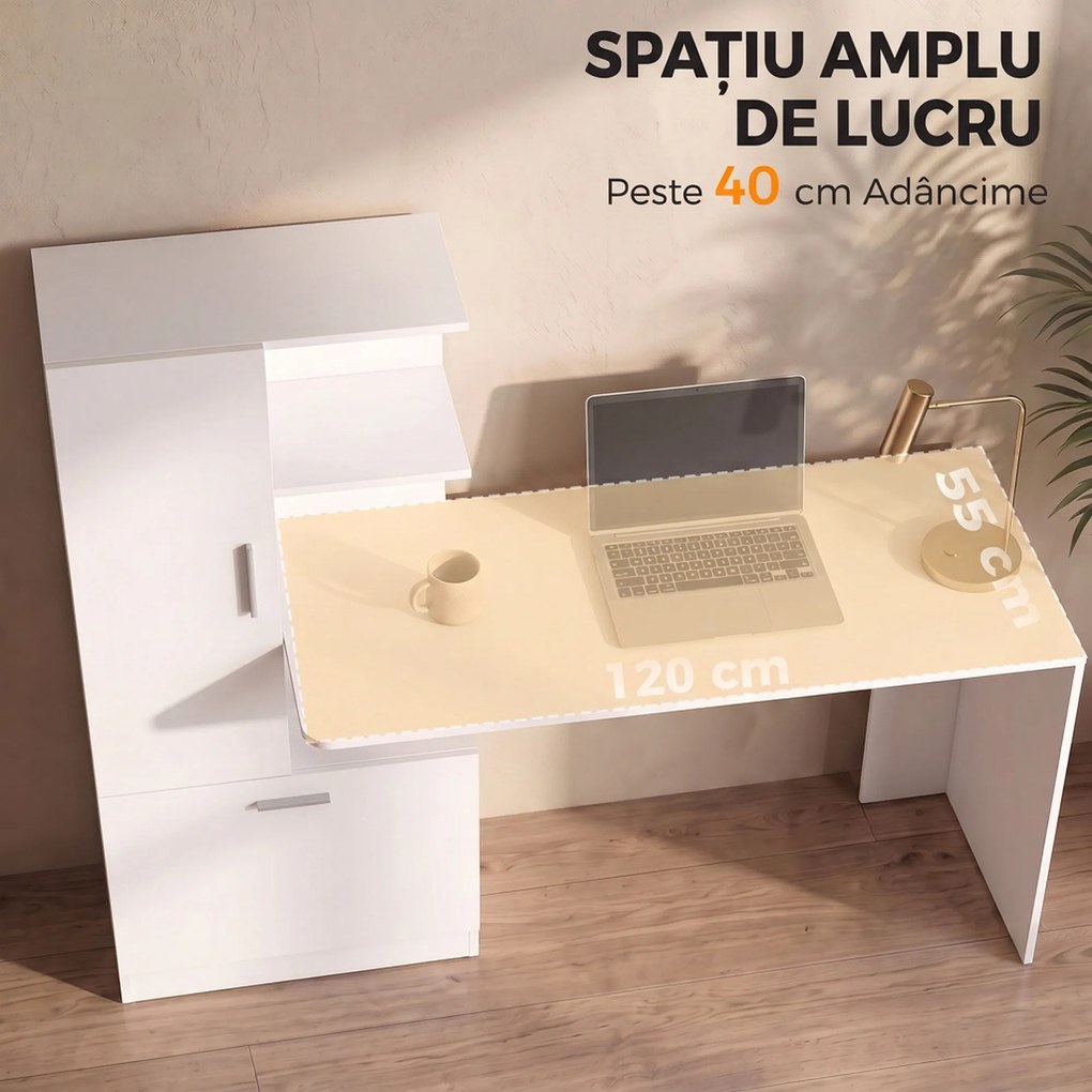 HOMCOM Birou pentru calculator cu bibliotecă și dulap, 150 cm, alb | Aosom Romania