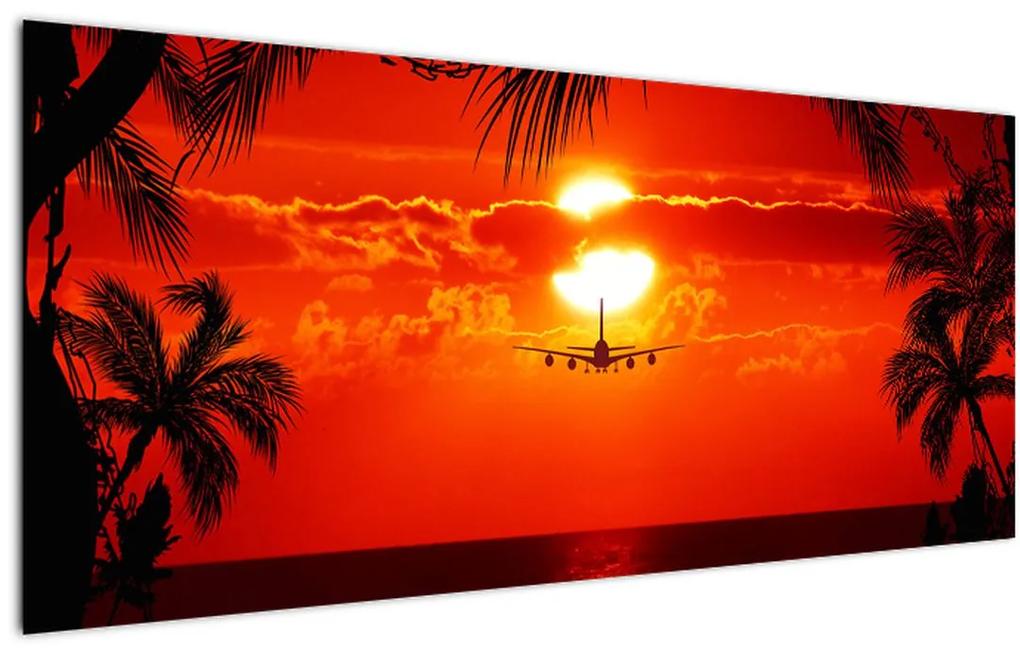 Tablou - apus de soare cu avion (120x50 cm), în 40 de alte dimensiuni noi