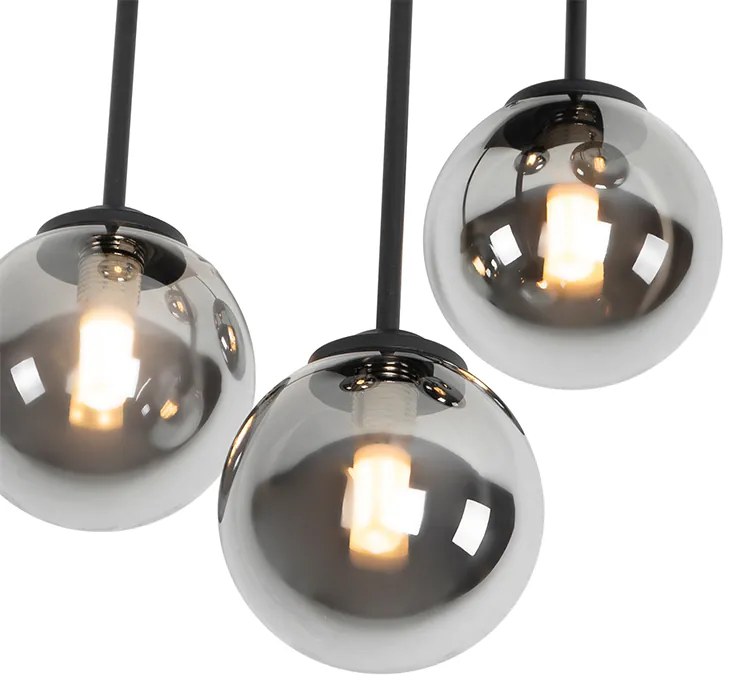 Plafoniera moderna neagra cu 5 lumini cu sticla fumurie - Atena