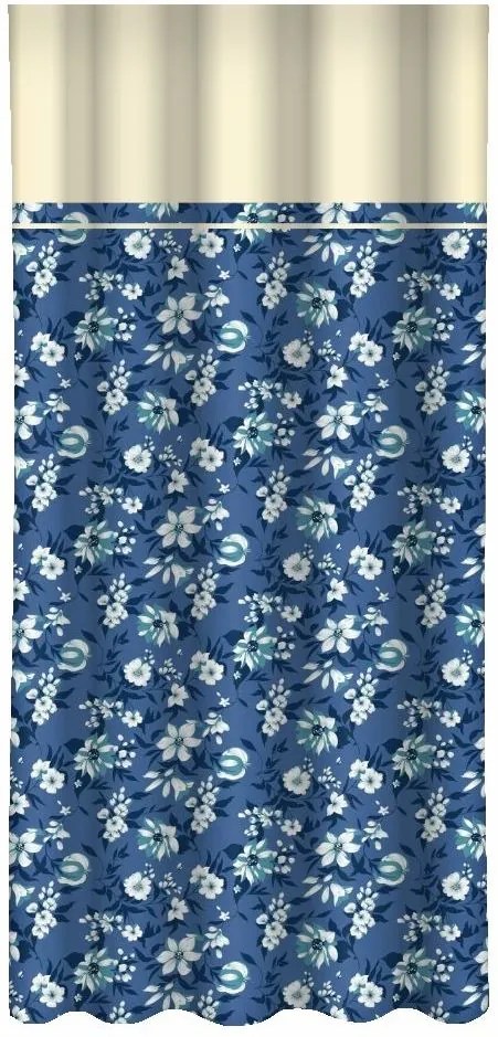 Draperie cu imprimeu de flori albe și albastre și margine crem Lățime: 160 cm | Lungime: 270 cm
