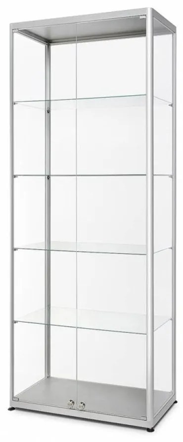 Vitrină din sticlă cu blocare 80 x 40 x 200 cm, argintie