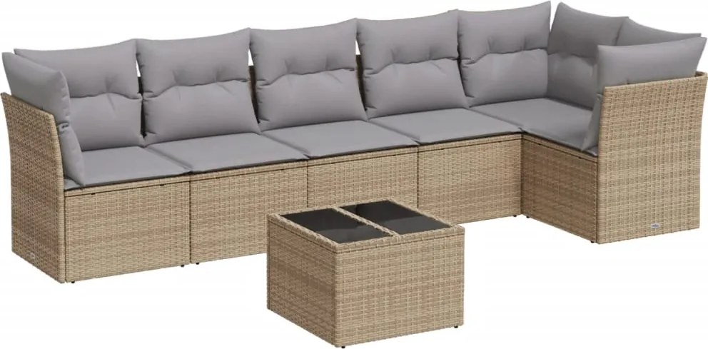 vidaXL Set canapele de grădină, 7 piese, cu perne, bej, poliratan