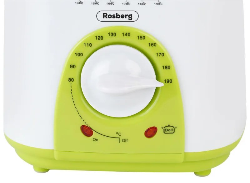 Resigilat: Friteuza mini Rosberg R51980B, 950W, 1 litru, termostat, strat antiaderent, alb / verde