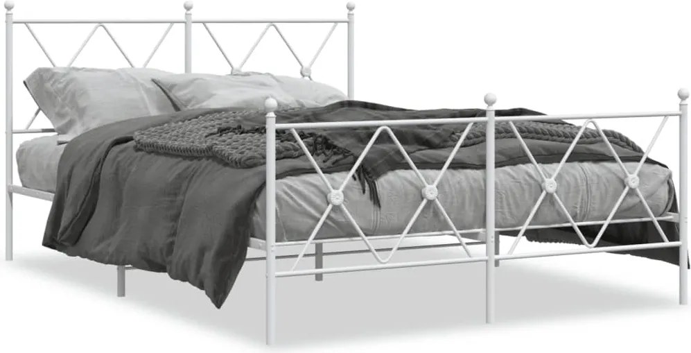 vidaXL Cadru de pat metalic cu tăblie de cap/picioare, alb, 140x190 cm