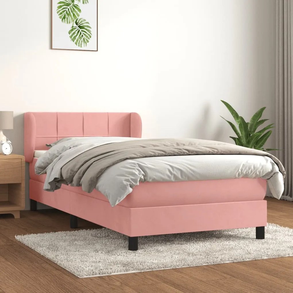 3127462 vidaXL Pat box spring cu saltea, roz, 80x200 cm, catifea