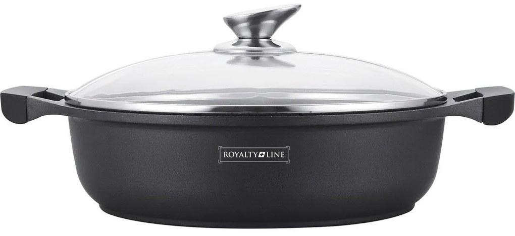 RESIGILAT - Cratiță marmorată cu capac 3L, 26 cm – Royalty Line RL-BR26CM, antiaderentă, ușor de curățat