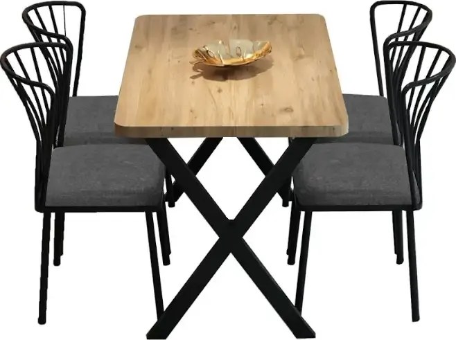 Set masa cu 4 scaune metal, Amsterdam Homs, nuc/negru 70 x 110 cm
